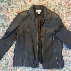 Brown Buttoned Leather Jacket // size L